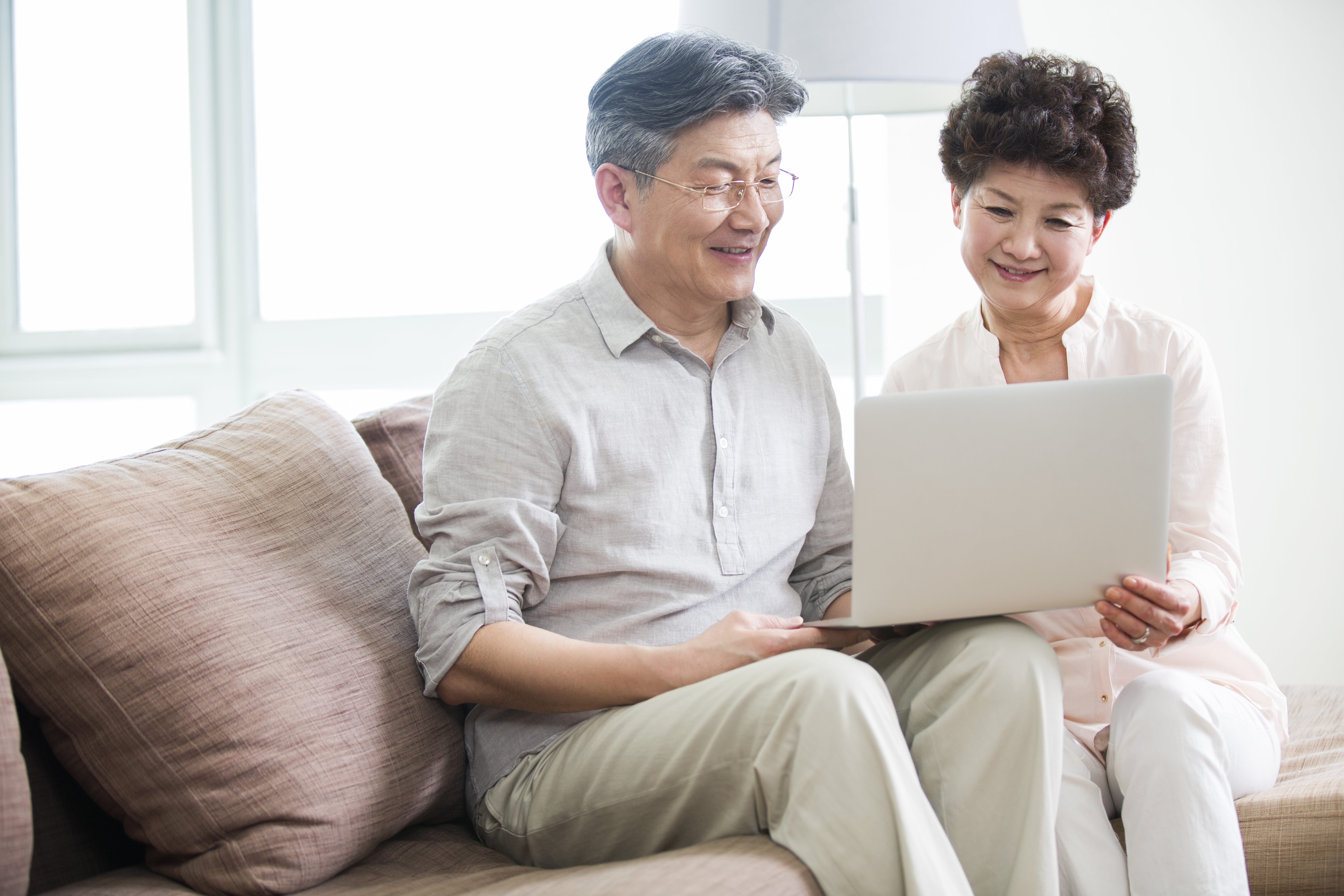 Asian couple with computer